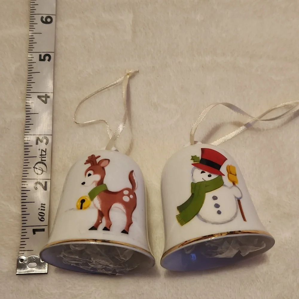 Vintage, Holiday Ornament Set, Snowmen, Santa, Reindeer, Vintage Christmas Bells